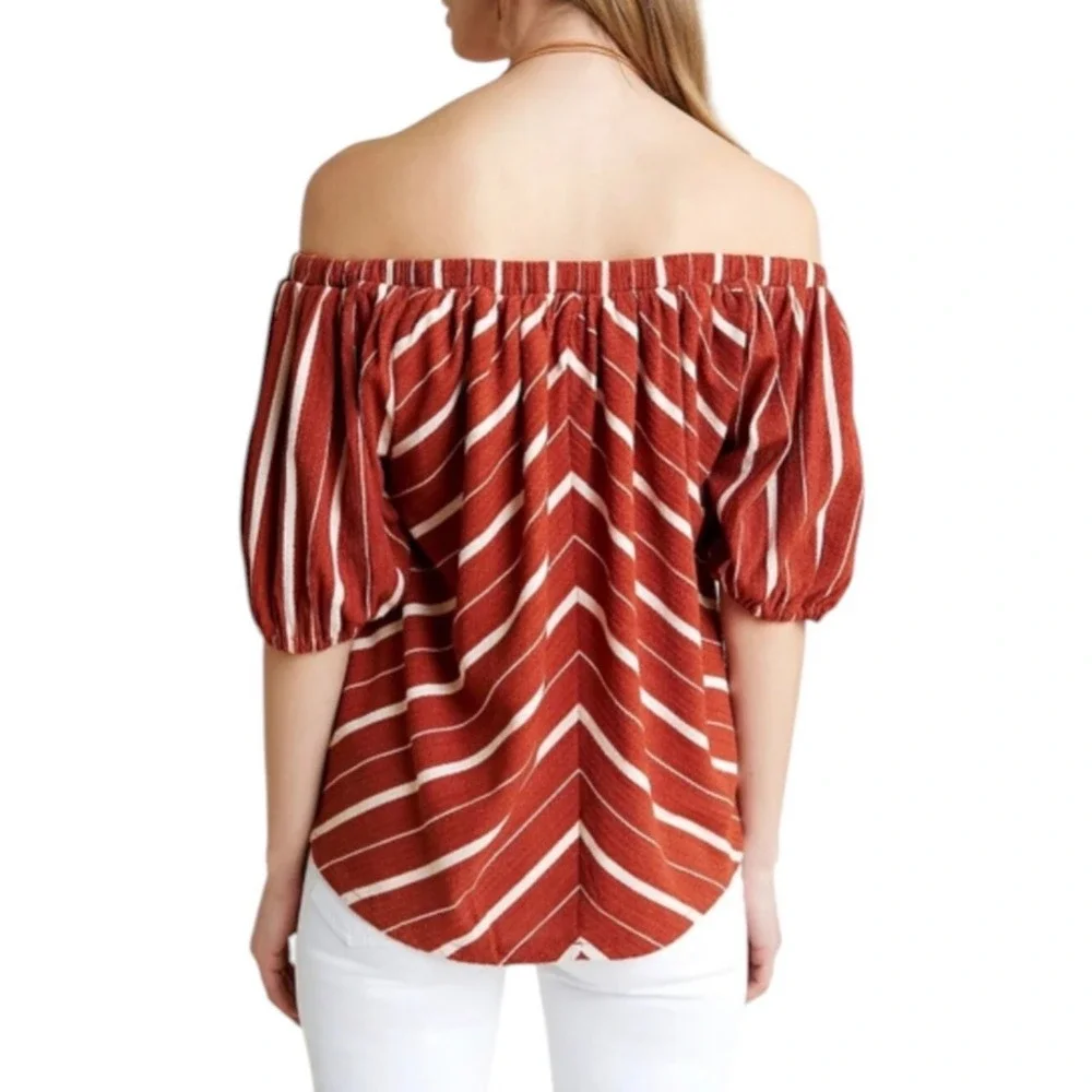 Anthropologie Eloise Striped Off The Shoulder Puff Sleeve Boho Blouse Top Sz XS